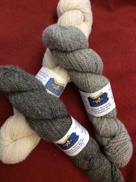 White and grey worsted weight Alpaca yarn